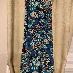 Lularoe size small women’s geometric print elastic waist maxi skirt blue peach
